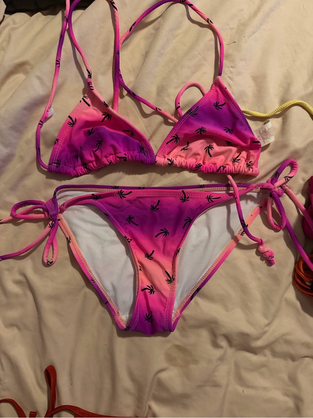 OP Girls Pink and Purple Ombre Palm-Print Tie-Side Bikini
